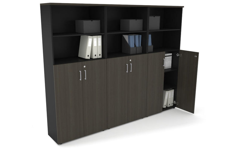 Uniform Large Storage Cupboard with Medium Doors [2400W x 1870H x 350D] Jasonl Black dark oak silver handle
