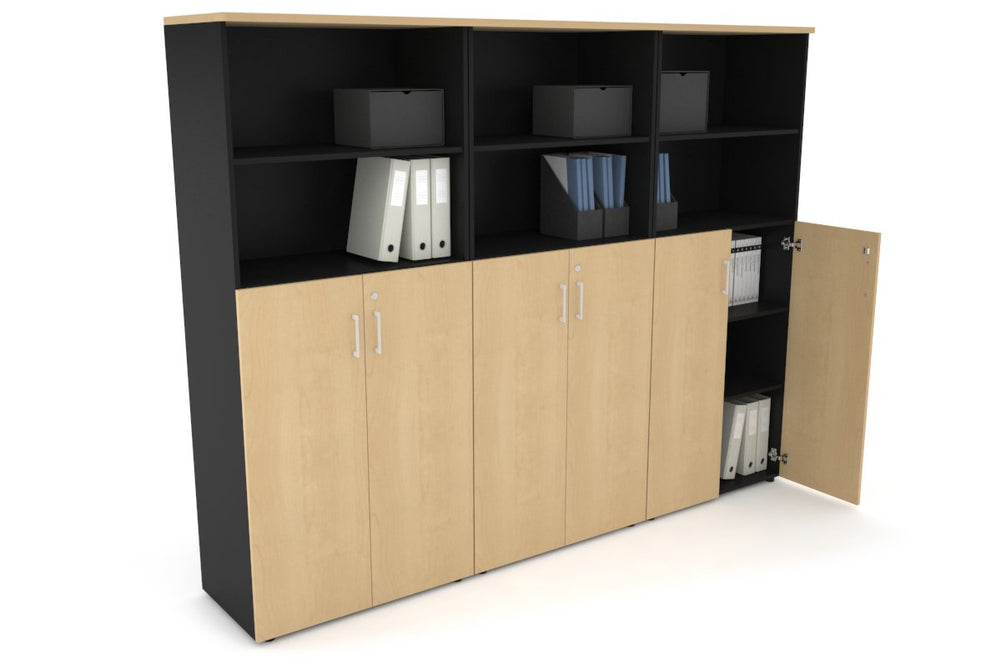 Uniform Large Storage Cupboard with Medium Doors [2400W x 1870H x 450D]-Black maple white handle
