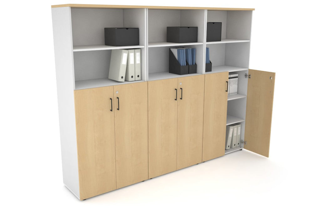Uniform Large Storage Cupboard with Medium Doors [2400W x 1870H x 450D]-White maple black handle