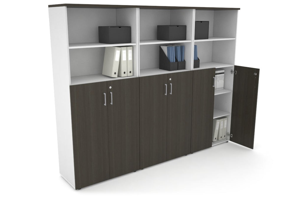 Uniform Large Storage Cupboard with Medium Doors [2400W x 1870H x 450D]-White dark oak silver handle