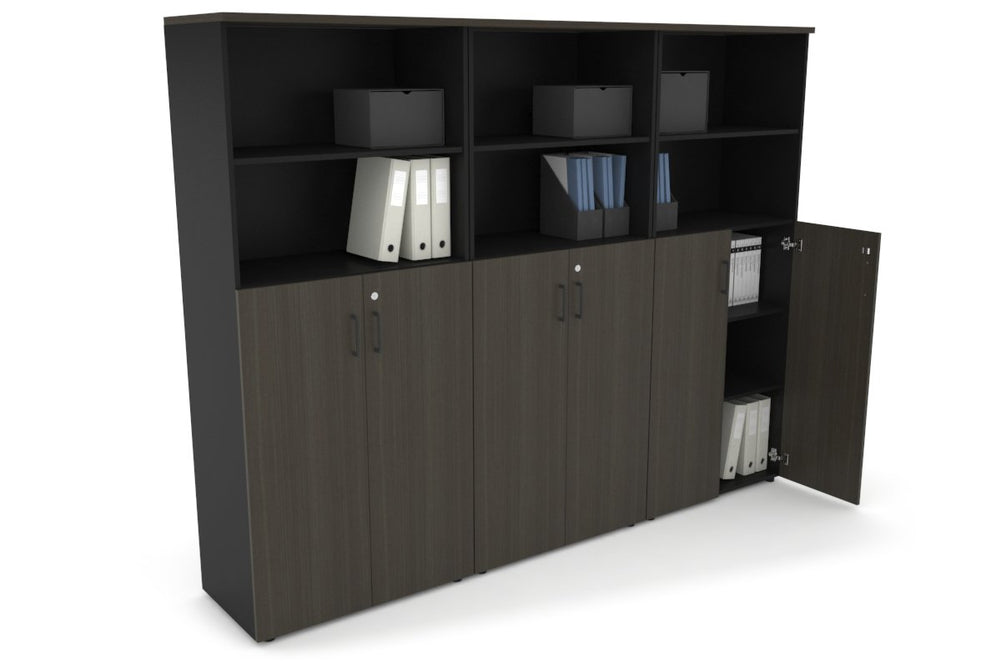 Uniform Large Storage Cupboard with Medium Doors [2400W x 1870H x 450D]-Black dark oak black handle