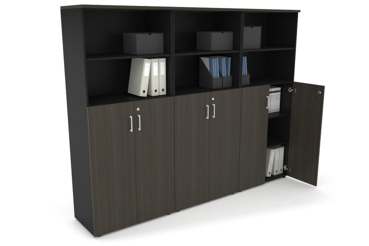 Uniform Large Storage Cupboard with Medium Doors [2400W x 1870H x 450D] Jasonl Black dark oak white handle