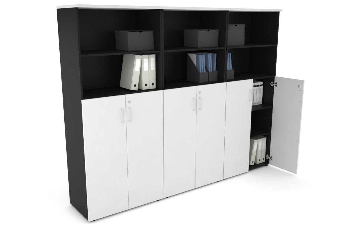 Uniform Large Storage Cupboard with Medium Doors [2400W x 1870H x 450D] Jasonl Black white white handle
