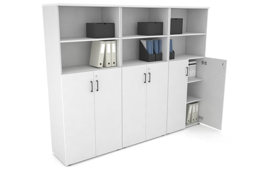 Uniform Large Storage Cupboard with Medium Doors [2400W x 1870H x 450D]-White white black handle