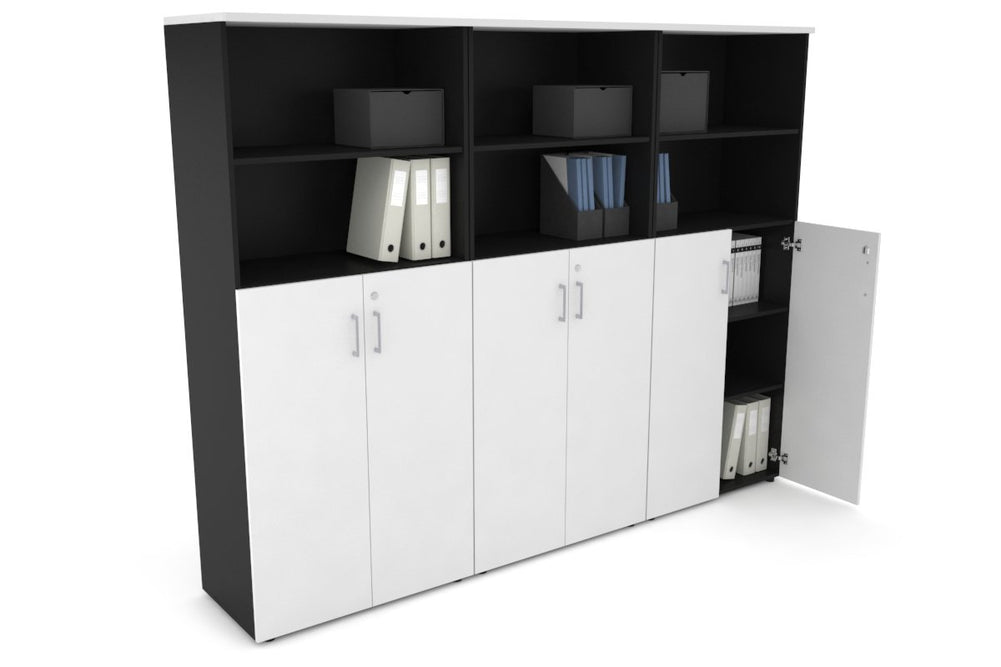 Uniform Large Storage Cupboard with Medium Doors [2400W x 1870H x 450D]-Black white silver handle