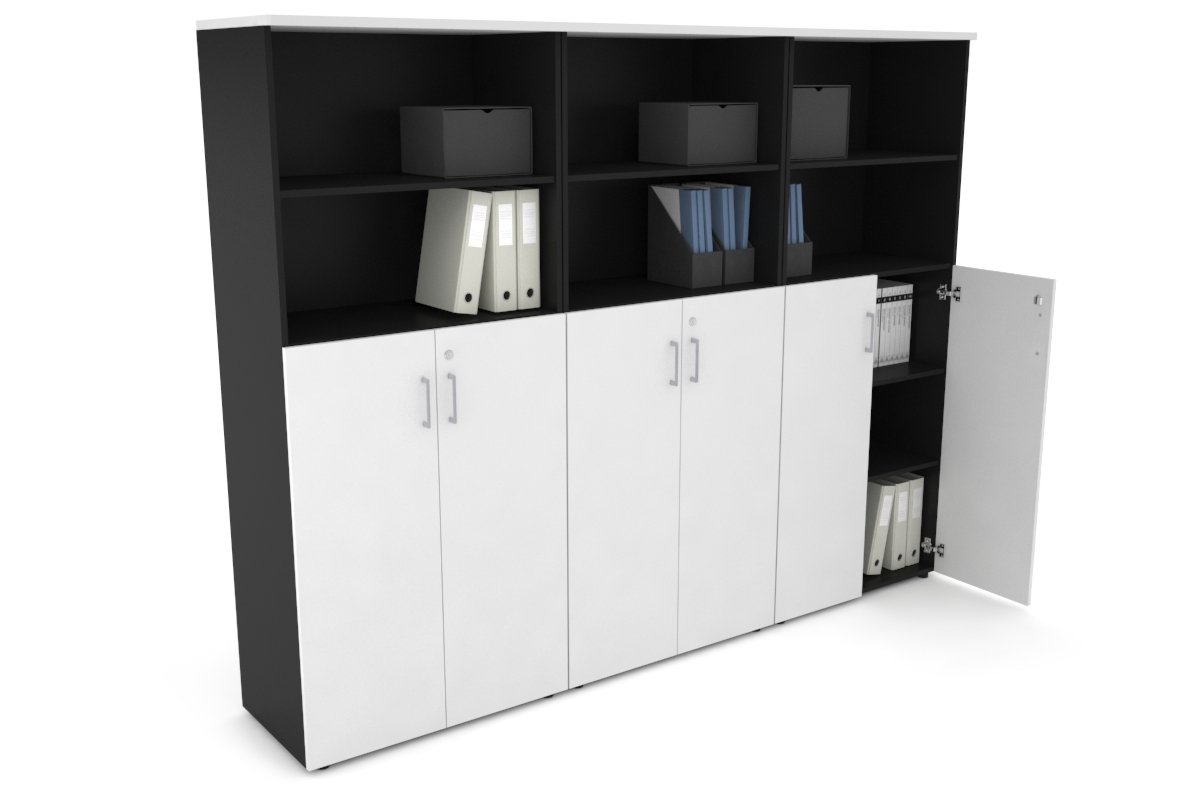 Uniform Large Storage Cupboard with Medium Doors [2400W x 1870H x 450D] Jasonl Black white silver handle