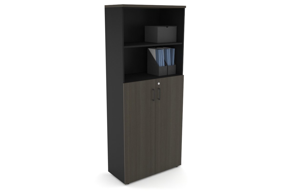 Uniform Large Storage Cupboard with Medium Doors [800W x 1870H x 350D] Jasonl Black dark oak black handle