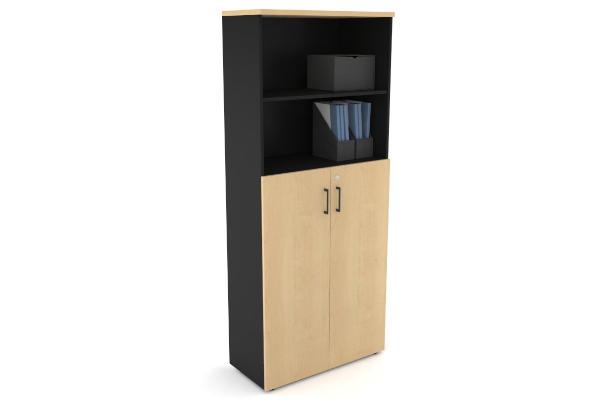 Uniform Large Storage Cupboard with Medium Doors [800W x 1870H x 350D] Jasonl Black maple black handle