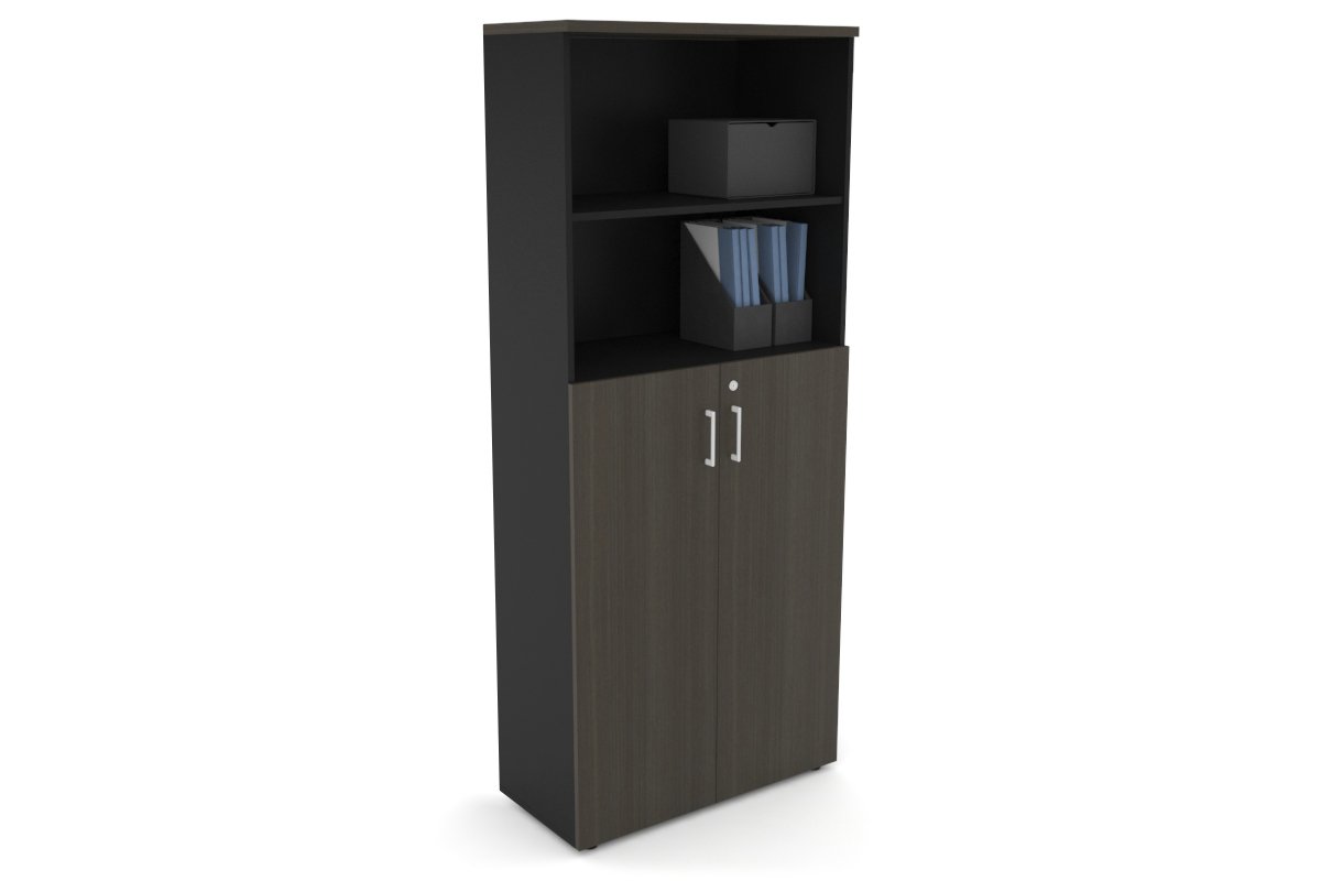 Uniform Large Storage Cupboard with Medium Doors [800W x 1870H x 350D] Jasonl Black dark oak white handle