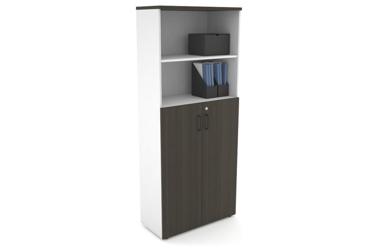 Uniform Large Storage Cupboard with Medium Doors [800W x 1870H x 350D] Jasonl White dark oak black handle