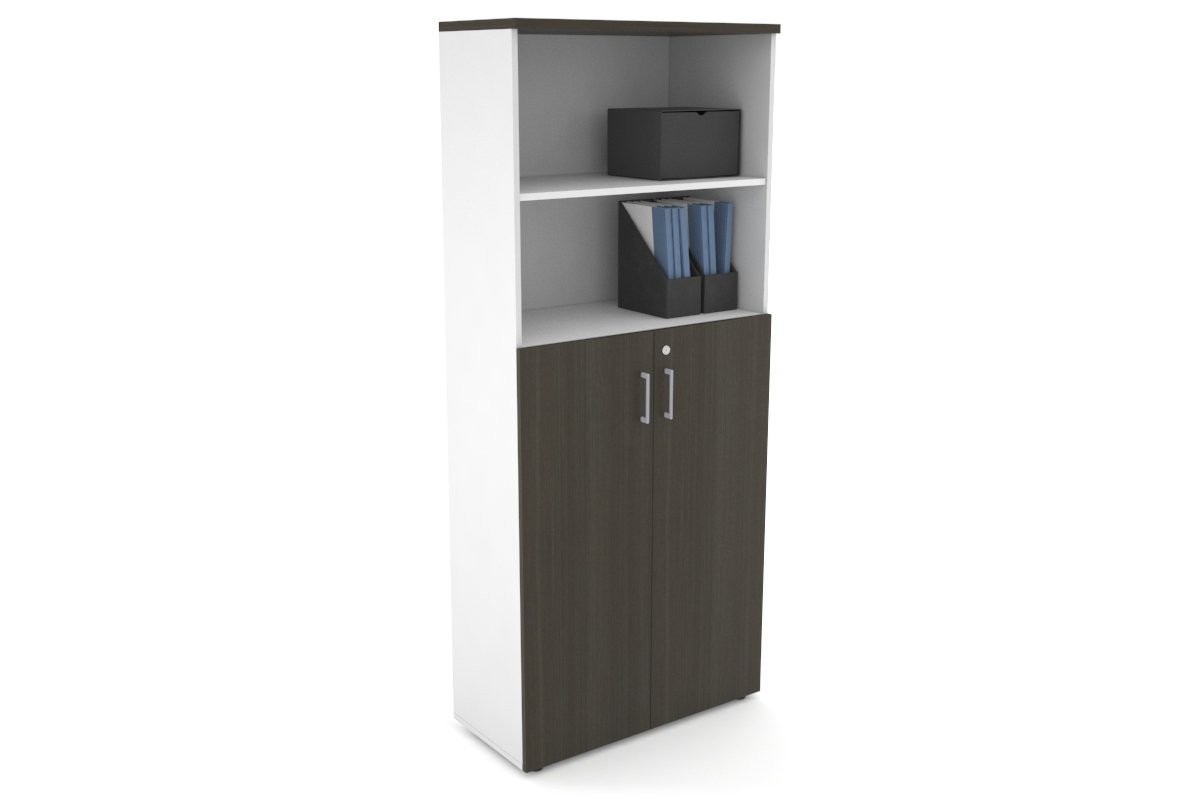 Uniform Large Storage Cupboard with Medium Doors [800W x 1870H x 350D] Jasonl White dark oak silver handle