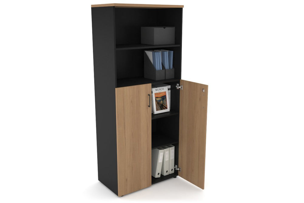 Uniform Large Storage Cupboard with Medium Doors [800W x 1870H x 450D]-Black dark oak black handle
