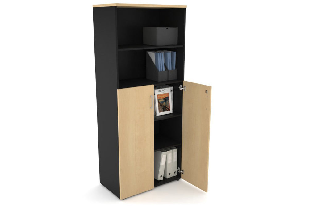 Uniform Large Storage Cupboard with Medium Doors [800W x 1870H x 450D]-Black dark oak black handle