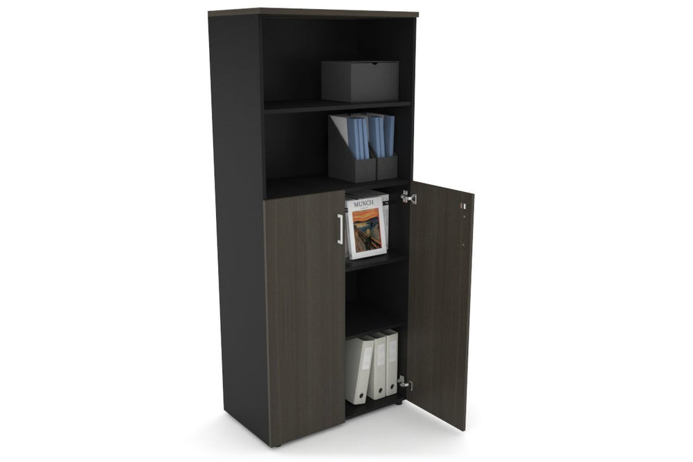 Uniform Large Storage Cupboard with Medium Doors [800W x 1870H x 450D]-Black dark oak black handle