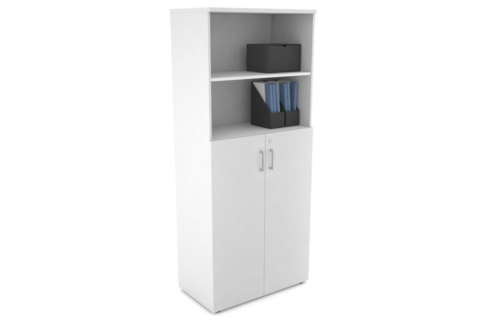 Uniform Large Storage Cupboard with Medium Doors [800W x 1870H x 450D]-White white silver handle
