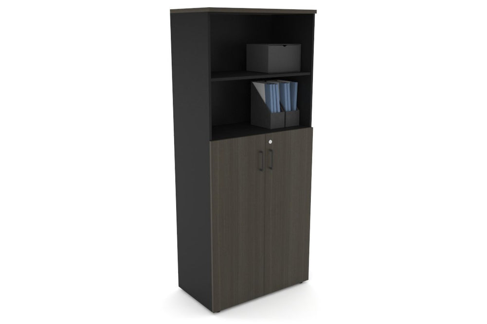 Uniform Large Storage Cupboard with Medium Doors [800W x 1870H x 450D]-Black dark oak black handle