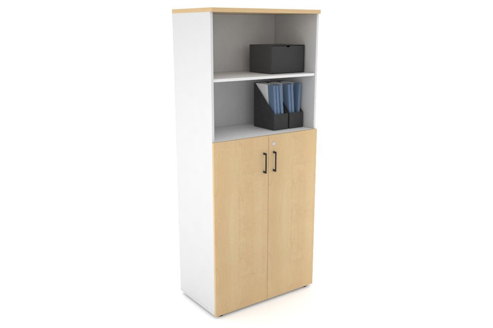 Uniform Large Storage Cupboard with Medium Doors [800W x 1870H x 450D]-White maple black handle