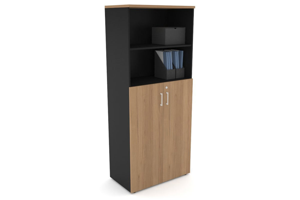 Uniform Large Storage Cupboard with Medium Doors [800W x 1870H x 450D]-Black salvage oak white handle