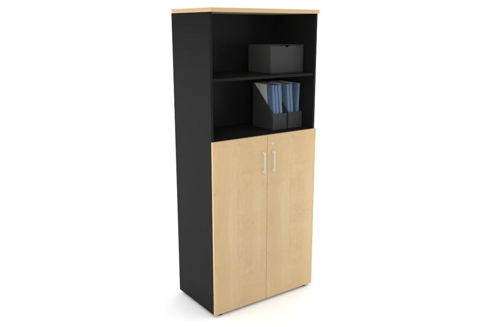 Uniform Large Storage Cupboard with Medium Doors [800W x 1870H x 450D]-Black maple white handle