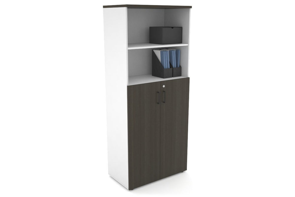 Uniform Large Storage Cupboard with Medium Doors [800W x 1870H x 450D]-White dark oak black handle