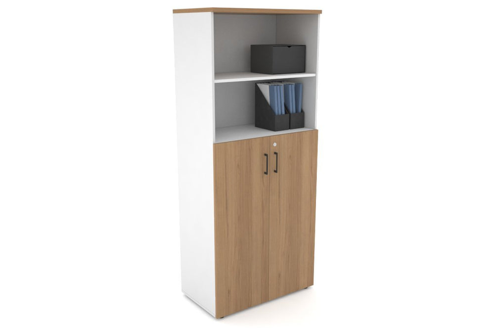 Uniform Large Storage Cupboard with Medium Doors [800W x 1870H x 450D]-White salvage oak black handle
