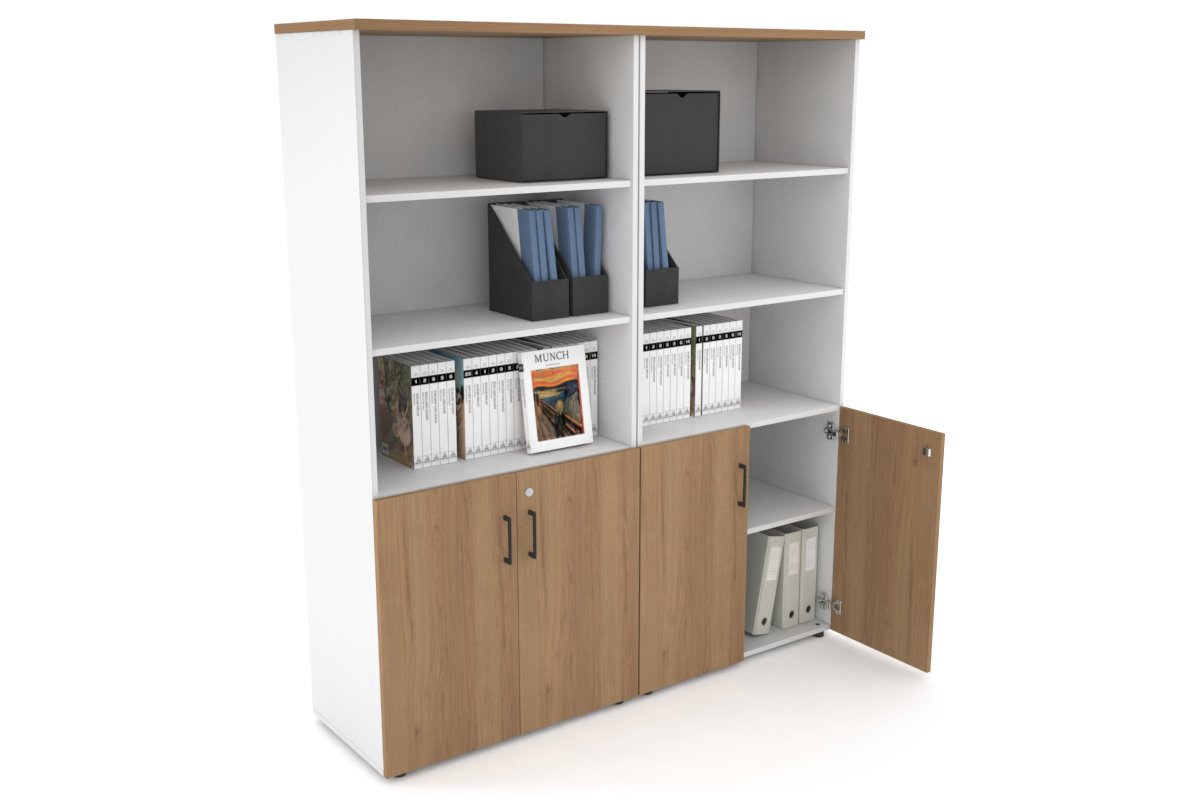 Uniform Large Storage Cupboard with Small Doors [1600W x 1870H x 350D]-White salvage oak black handle