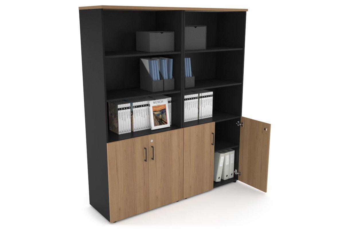 Uniform Large Storage Cupboard with Small Doors [1600W x 1870H x 450D]-Black salvage oak black handle