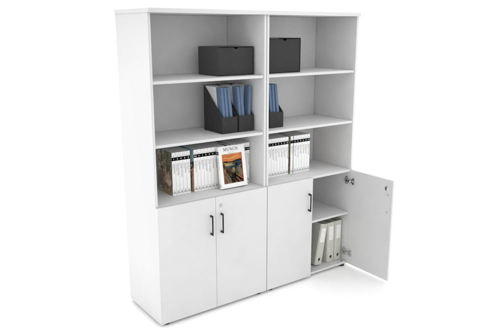 Uniform Large Storage Cupboard with Small Doors [1600W x 1870H x 450D]-White white black handle