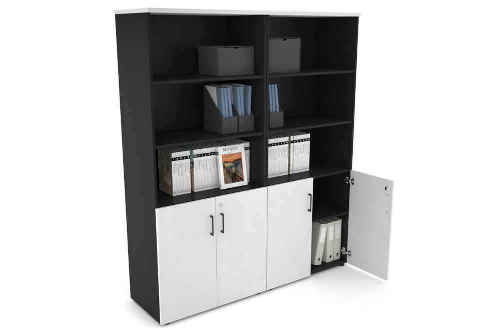 Uniform Large Storage Cupboard with Small Doors [1600W x 1870H x 450D]-Black white black handle