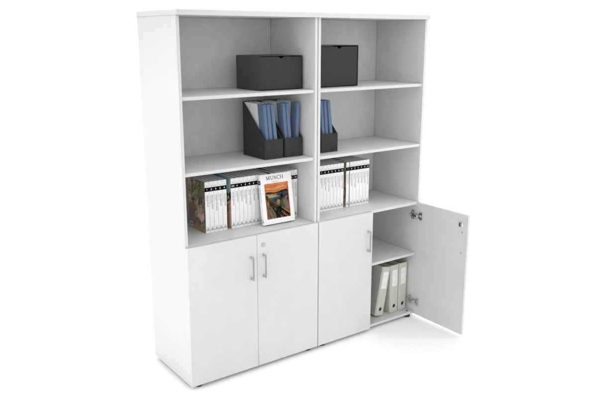 Uniform Large Storage Cupboard with Small Doors [1600W x 1870H x 450D]-White white silver handle