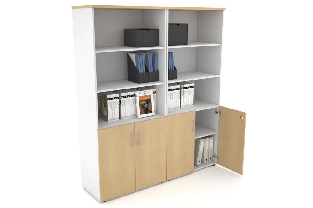Uniform Large Storage Cupboard with Small Doors [1600W x 1870H x 450D]-White maple silver handle