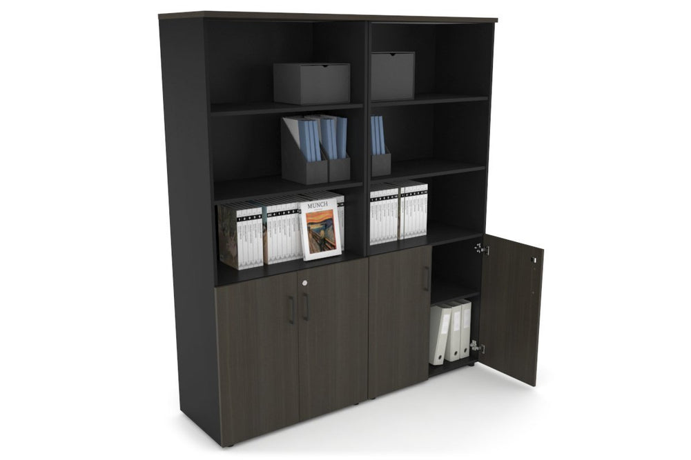 Uniform Large Storage Cupboard with Small Doors [1600W x 1870H x 450D]-Black dark oak black handle