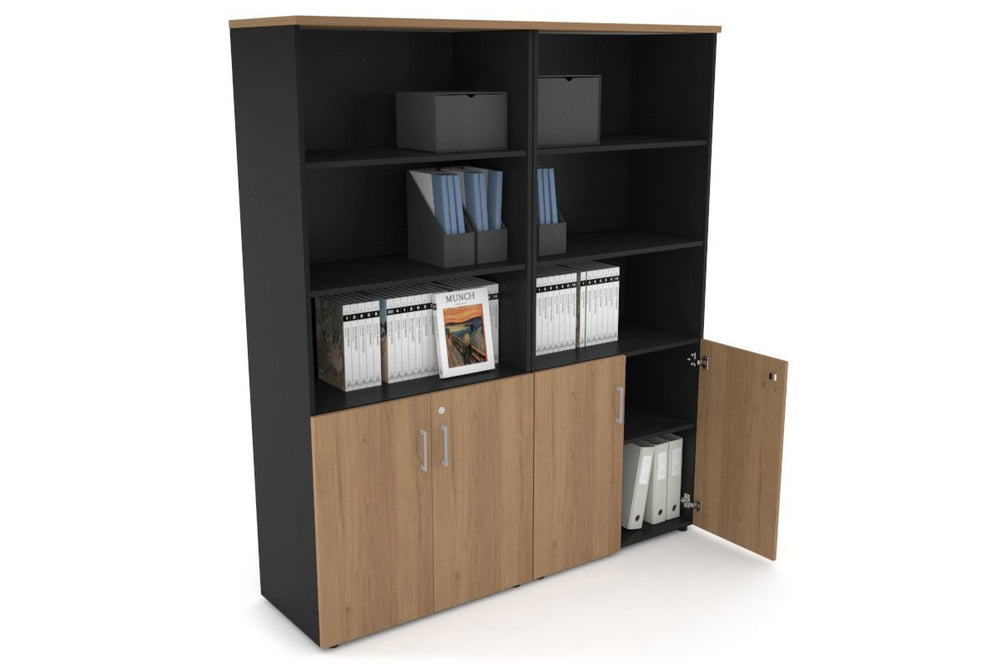 Uniform Large Storage Cupboard with Small Doors [1600W x 1870H x 450D]-Black salvage oak silver handle