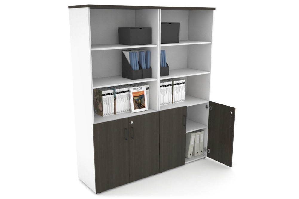 Uniform Large Storage Cupboard with Small Doors [1600W x 1870H x 450D]-White dark oak black handle
