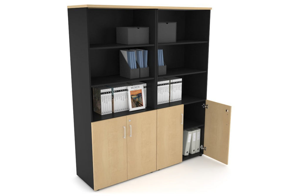 Uniform Large Storage Cupboard with Small Doors [1600W x 1870H x 450D]-Black maple white handle
