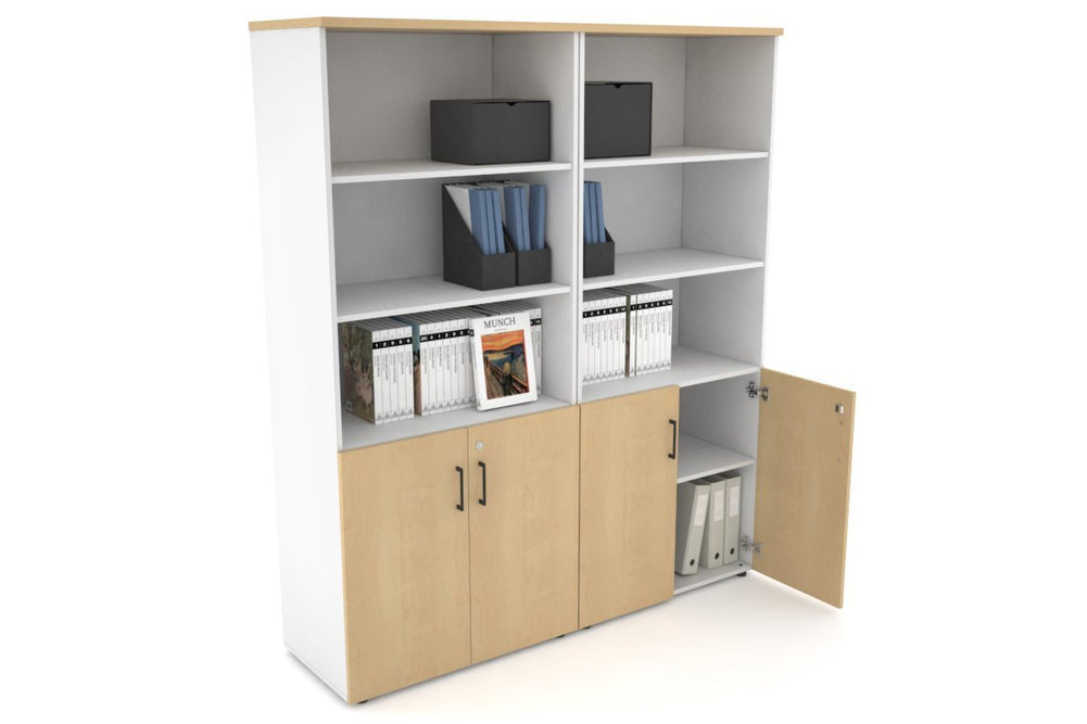 Uniform Large Storage Cupboard with Small Doors [1600W x 1870H x 450D]-White maple black handle