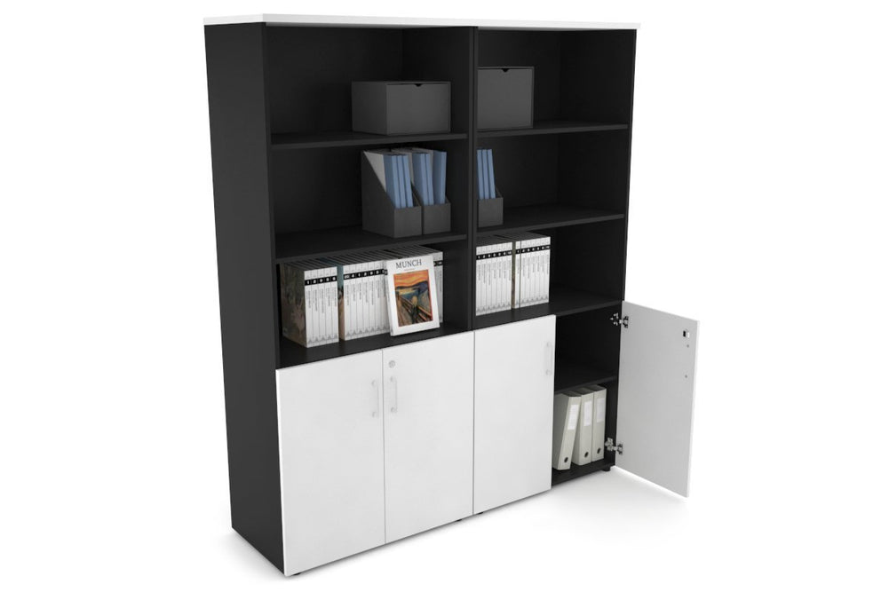 Uniform Large Storage Cupboard with Small Doors [1600W x 1870H x 450D]-Black white white handle