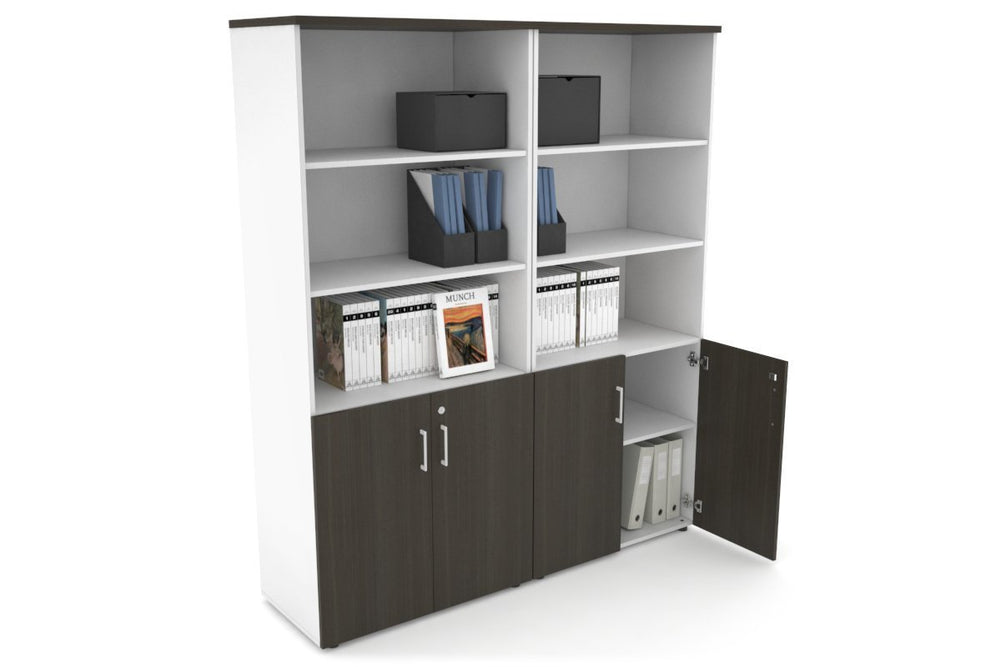 Uniform Large Storage Cupboard with Small Doors [1600W x 1870H x 450D]-White dark oak white handle