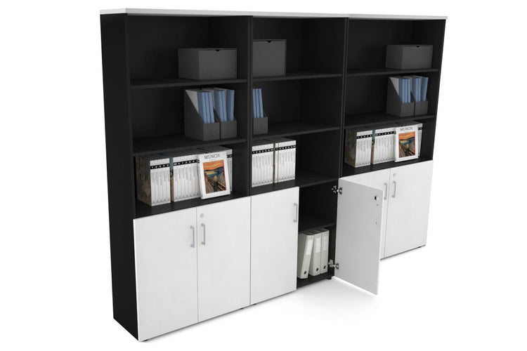 Uniform Large Storage Cupboard with Small Doors [2400W x 1870H x 350D] Jasonl Black white silver handle