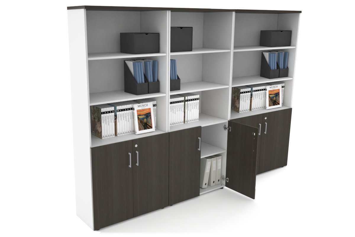 Uniform Large Storage Cupboard with Small Doors [2400W x 1870H x 350D]-White dark oak silver handle