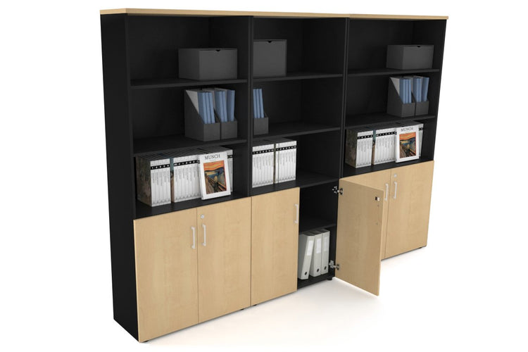 Uniform Large Storage Cupboard with Small Doors [2400W x 1870H x 350D] Jasonl Black maple white handle