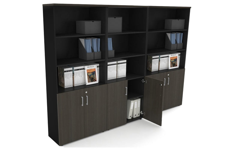 Uniform Large Storage Cupboard with Small Doors [2400W x 1870H x 350D] Jasonl Black dark oak silver handle