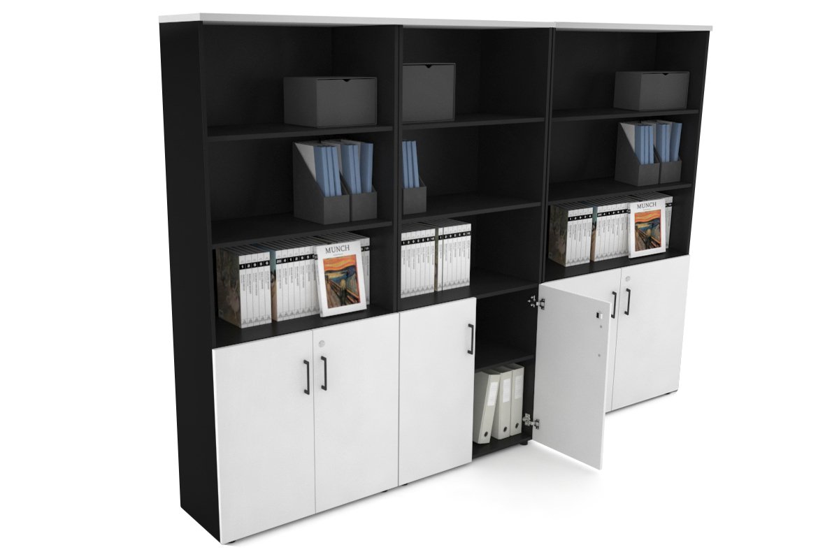 Uniform Large Storage Cupboard with Small Doors [2400W x 1870H x 350D]-Black white black handle