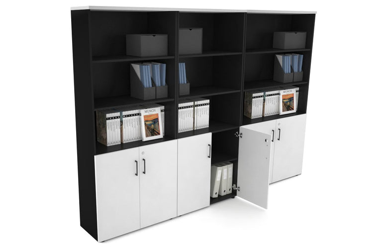 Uniform Large Storage Cupboard with Small Doors [2400W x 1870H x 350D] Jasonl Black white black handle