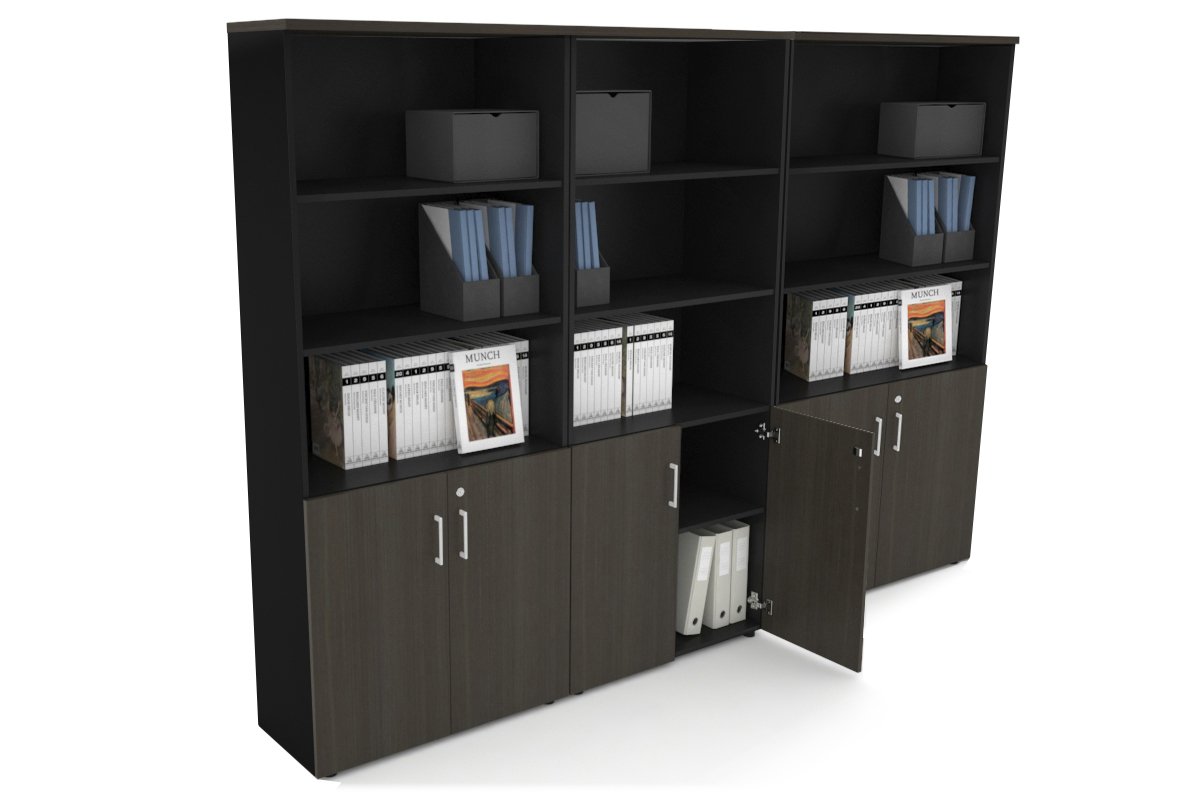 Uniform Large Storage Cupboard with Small Doors [2400W x 1870H x 350D] Jasonl Black dark oak white handle