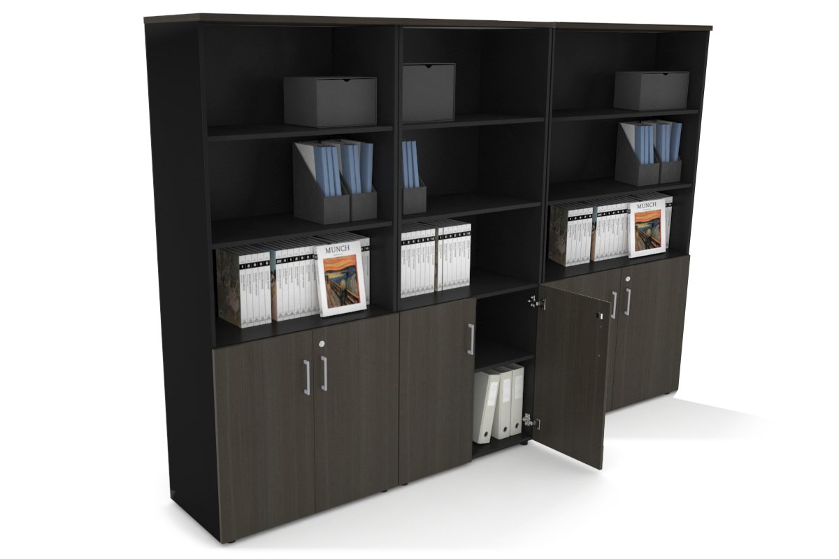 Uniform Large Storage Cupboard with Small Doors [2400W x 1870H x 450D] Jasonl Black dark oak silver handle