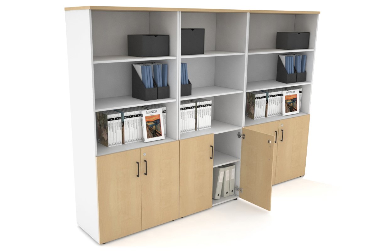 Uniform Large Storage Cupboard with Small Doors [2400W x 1870H x 450D] Jasonl White maple black handle