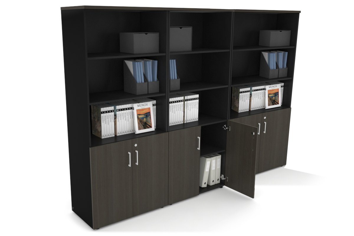 Uniform Large Storage Cupboard with Small Doors [2400W x 1870H x 450D] Jasonl Black dark oak white handle