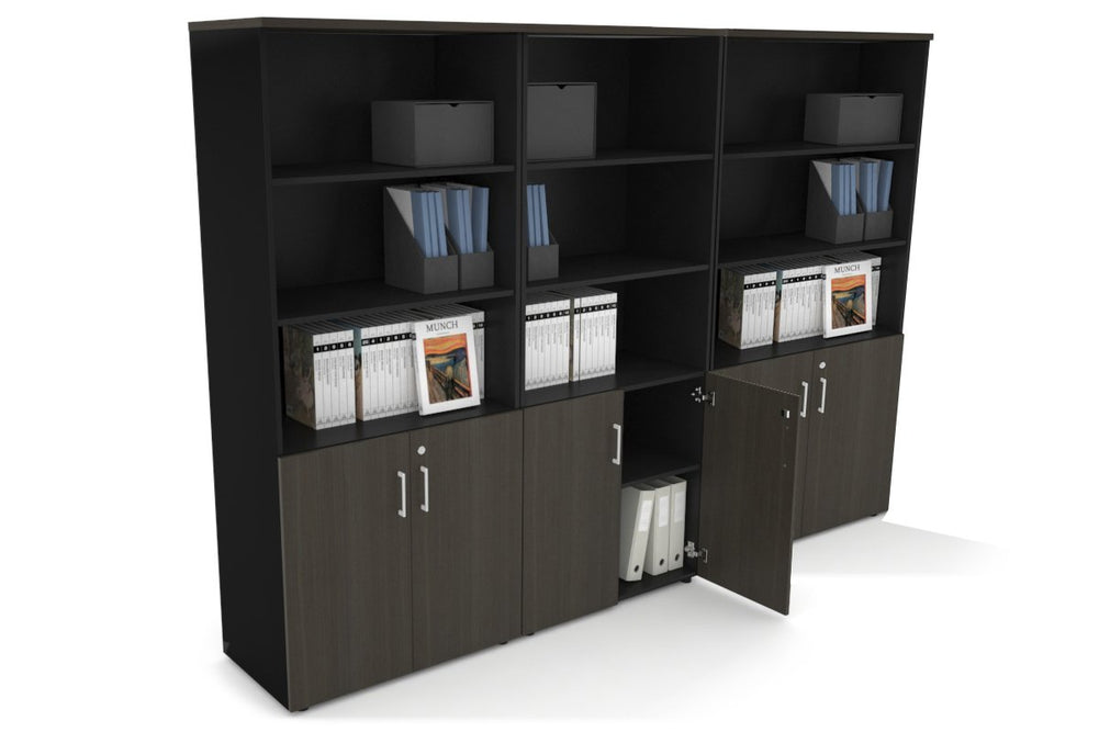 Uniform Large Storage Cupboard with Small Doors [2400W x 1870H x 450D]-Black dark oak white handle