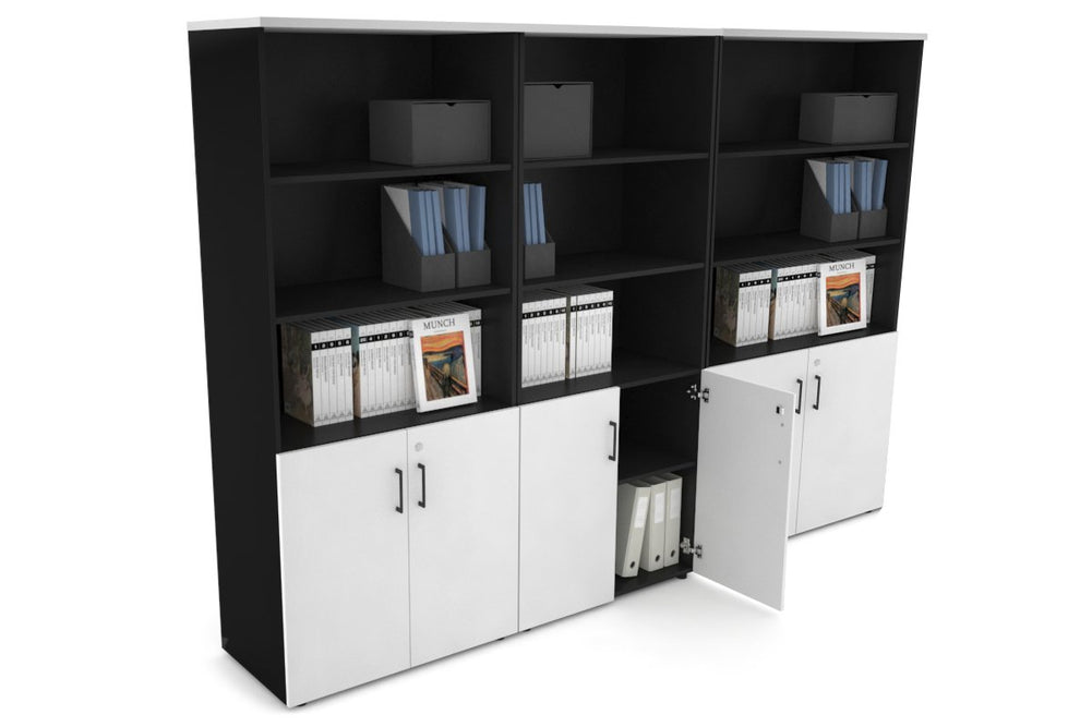 Uniform Large Storage Cupboard with Small Doors [2400W x 1870H x 450D]-Black white black handle
